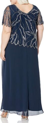 J Kara Women's Plus Size Beaded Short Sleeve Long Gown in Saudi Arabia