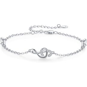 lotus & leaf Musical Note Bracelet Sterling Silver Music Themed Jewelry Adjustable Bracelet Musical Note Gift for Women Girls