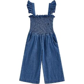 Emmababy Kid Girl Denim Overalls Bell Bottom Jumpsuit Sleeveless Tie Shoulder Straps Jeans Romper Cutout Wide Leg Jumpsuit
