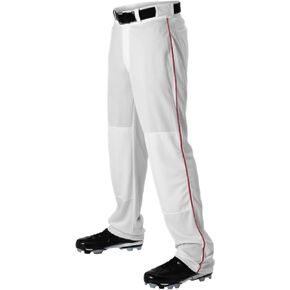 Alleson Athletic Men's Baseball Pant with Braid. Relaxed Fit and Machine Washable White/Scarlet Baseball Pants with Belt Loop (Style 605WLB), Medium in Kuwait