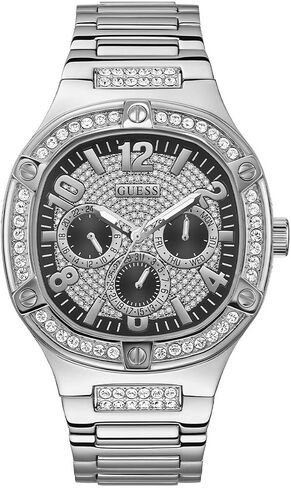 GUESS Men's 46mm Watch - Silver Tone Strap Black Dial Silver Tone Case in Saudi Arabia