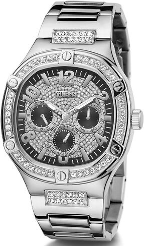 GUESS Men's 46mm Watch - Silver Tone Strap Black Dial Silver Tone Case in Saudi Arabia