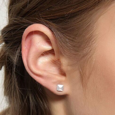Sterling Silver 5MM Square Spike Studs Black Earrings for Men Women, Hypoallergenic Stylish Punk Earrings Jewelry in Saudi Arabia
