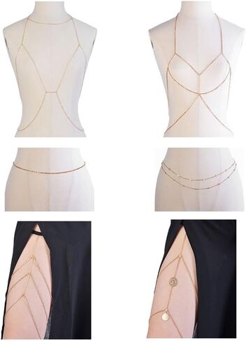 Tornito 6-8Pcs Sexy Belly Waist Chain Bikini Body Chain Summer Beach Body Jewelry Set for Women Gold Tone in Saudi Arabia