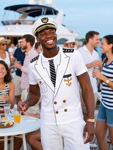 Funny World Men's Captain T-Shirt Graphic Short Sleeve Yacht Party Costume in Kuwait