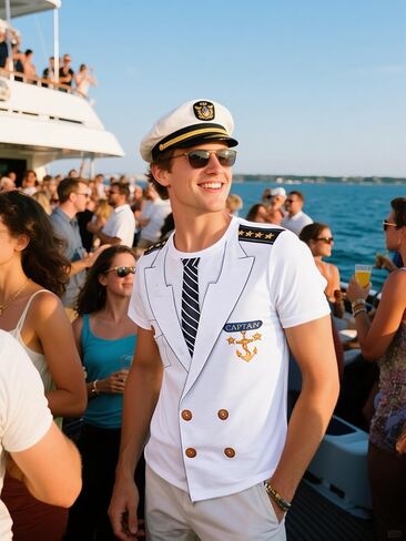 Funny World Men's Captain T-Shirt Graphic Short Sleeve Yacht Party Costume in Kuwait