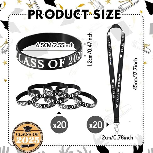 40 Pcs Class of 2024 Lanyard Wristbands,20 Graduation Lanyard Keychain ID Badge Lanyards, 20 Wristbands Graduation Silicone Bracletes, Graduation Party Favors Gifts, Senior Class, Keepsakes in Saudi Arabia
