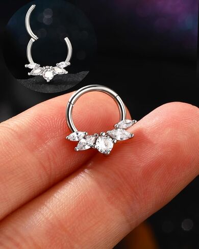 Mooncrush Jewelry 16G Septum Ring Surgical Steel Daith Earrings Dragonfly Clear CZ Septum Daith Piercing Jewelry 8MM/10MM Silver Cartilage Hoop Earring in Saudi Arabia