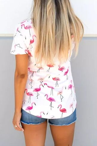 IHAOIZ Summer Women Cute Tops, Short Sleeve Shirts V Neck Blouses Flamingos Printed Tee for Women in Saudi Arabia