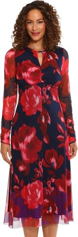 London Times Women's Keyhole Midi Abstract Watercolor Print Mesh Long Sleeve Dress in Saudi Arabia