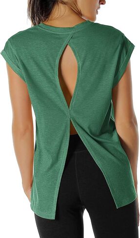 icyzone Open Back Workout Top Shirts - Yoga t-Shirts Activewear Exercise Tops for Women in Kuwait