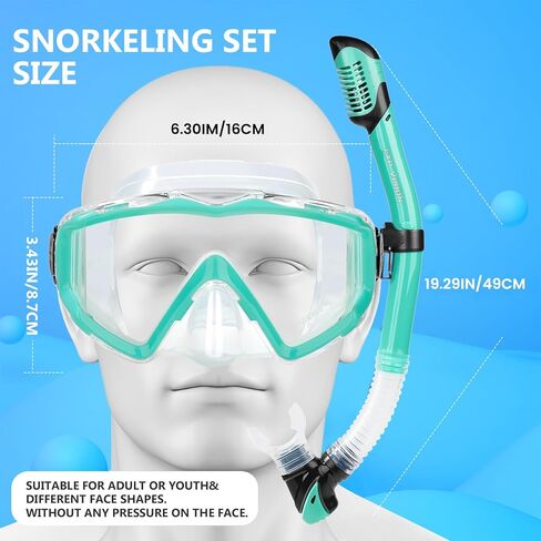 Adult Pano 3 Window Scuba Diving Mask, Tempered Glass Snorkel Mask Anti-Fog Swim Mask No Leakage Swim Goggles with Nose Cover Snorkeling Gear for Snorkeling, Freediving, Swimming in Kuwait