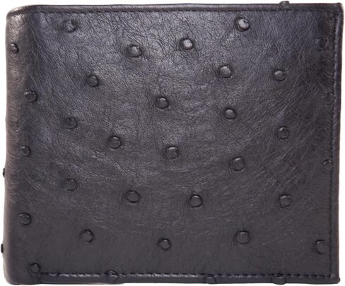 محفظة رجالية ناعمة من جلد النعام الأصلي ثنائية الطي ([C5] - 6 فتحات للبطاقات + مقصورتين للفواتير، أزرق فولاذي) in Kuwait