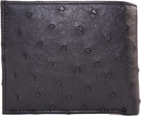 محفظة رجالية ناعمة من جلد النعام الأصلي ثنائية الطي ([C5] - 6 فتحات للبطاقات + مقصورتين للفواتير، أزرق فولاذي) in Kuwait