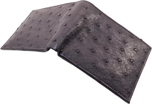 محفظة رجالية ناعمة من جلد النعام الأصلي ثنائية الطي ([C5] - 6 فتحات للبطاقات + مقصورتين للفواتير، أزرق فولاذي) in Kuwait