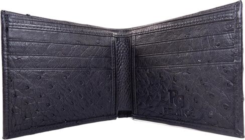 محفظة رجالية ناعمة من جلد النعام الأصلي ثنائية الطي ([C5] - 6 فتحات للبطاقات + مقصورتين للفواتير، أزرق فولاذي) in Kuwait