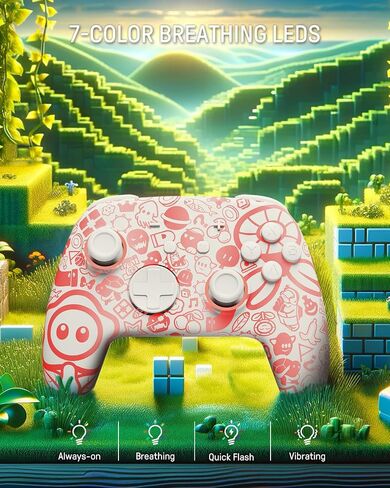 [نمط مضيء] وحدة تحكم Firefly Switch Pro اللاسلكية المتوافقة مع Switch/OLED/Lite، جهاز تحكم عن بعد للوحة ألعاب بلوتوث مع 7 ألوان LED/NFC/مجداف/Turbo - أبيض in Saudi Arabia
