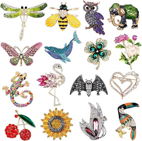 16 Pcs Women Brooch Set Rhinestone Crystal Vintage Spring Animal Insect Plant Pins Brooches Bulk for Women Girls(Nature) in Saudi Arabia