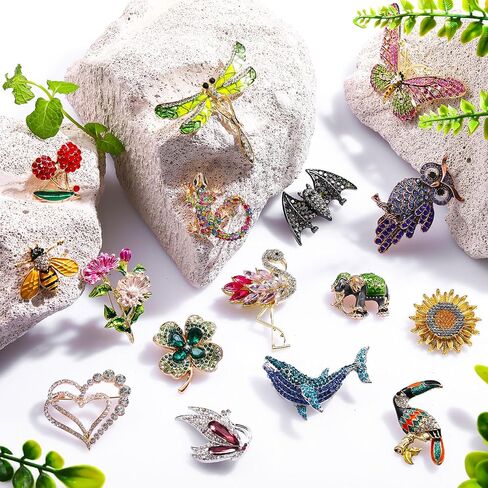 16 Pcs Women Brooch Set Rhinestone Crystal Vintage Spring Animal Insect Plant Pins Brooches Bulk for Women Girls(Nature) in Saudi Arabia