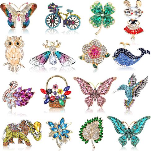 16 Pcs Women Brooch Set Rhinestone Crystal Vintage Spring Animal Insect Plant Pins Brooches Bulk for Women Girls(Nature) in Saudi Arabia