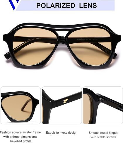 VANLINKER Retro Aviator Sunglasses Womens Men Trendy 2024 Double Bridge Polarized Shades Vintage Square Sun Glass VL9768 in Saudi Arabia