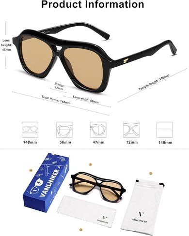 VANLINKER Retro Aviator Sunglasses Womens Men Trendy 2024 Double Bridge Polarized Shades Vintage Square Sun Glass VL9768 in Saudi Arabia