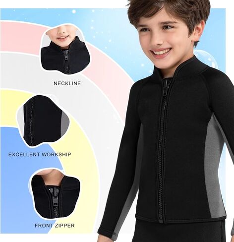 Intboss Kids Wetsuit Top 3mm Wet Suit Jacket for Boys and Girls 3T 4 T Toddlers Wetsuit Jacket 2mm Youth Size 6-14 in Kuwait