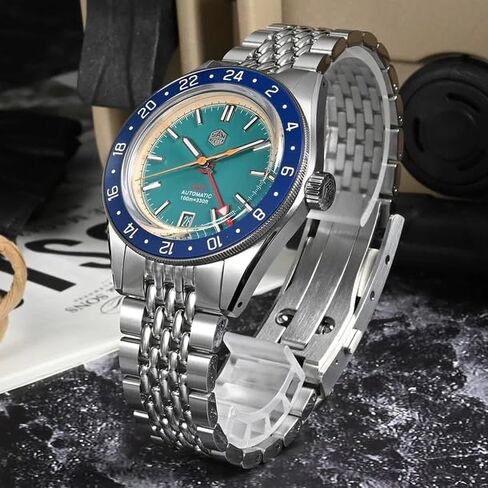 San Martin Dive Watches for Men NH34 Movement GMT Watch Mechanical SN0116 Sapphire Mirror Full Luminous 10ATM Waterproof Wristwatch, 39.5MM Stainless Steel in Saudi Arabia
