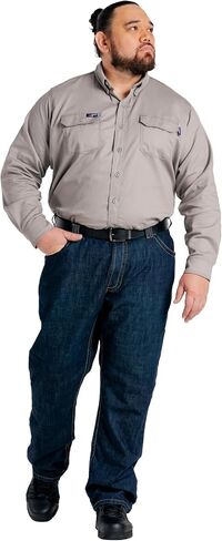 LAPCO FR Modern Jeans for Men, Flame Retardant Work Pants, Relaxed Fit, Low-Rise, Bootcut, Washed Denim, P-INDM44 in Kuwait