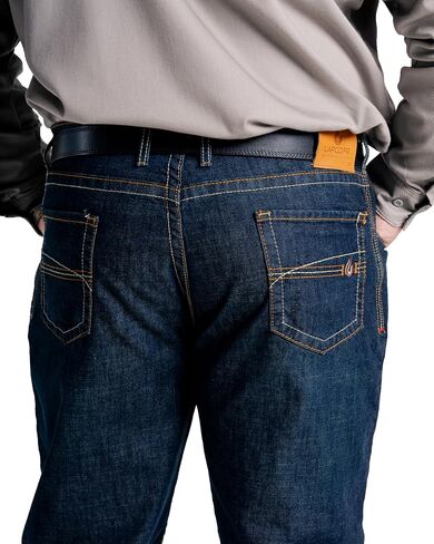 LAPCO FR Modern Jeans for Men, Flame Retardant Work Pants, Relaxed Fit, Low-Rise, Bootcut, Washed Denim, P-INDM44 in Kuwait