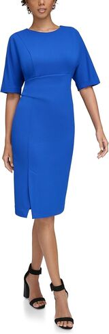 Calvin Klein Scuba Crepe Short Sheath Dress with Waistline Pleating Detail Black 14 in Saudi Arabia