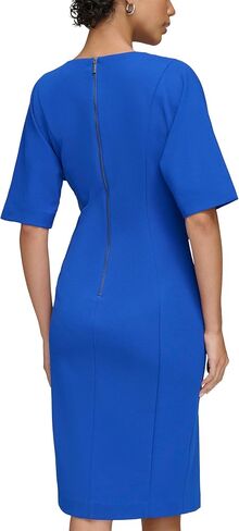 Calvin Klein Scuba Crepe Short Sheath Dress with Waistline Pleating Detail Black 14 in Saudi Arabia