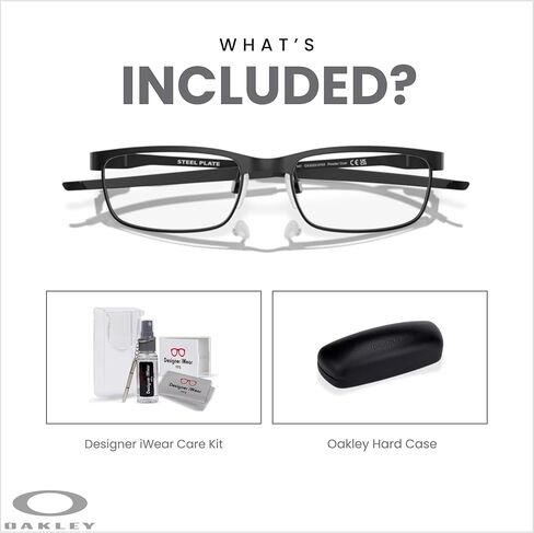 نظارة طبية مستطيلة الشكل من أوكلي ستيل بليت OX3222 للرجال + حزمة مع مجموعة نظارات ديزاينر آي وير in Kuwait