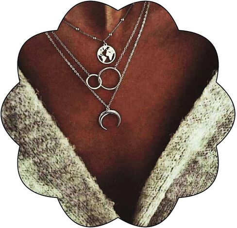 Edary Boho الطبقات قلادة القمر القلائد خريطة قلادة مجوهرات للنساء والفتيات. in Kuwait