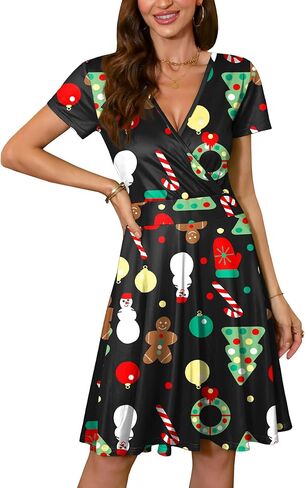 فستان نسائي من For G and PL بأكمام قصيرة ورقبة على شكل حرف V لعيد الميلاد in Kuwait