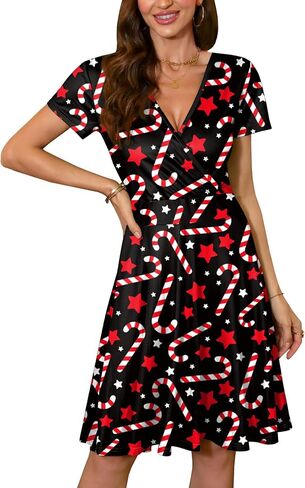 For G and PL Women's Christmas Short Sleeves V Neck Wrap Dress in Kuwait