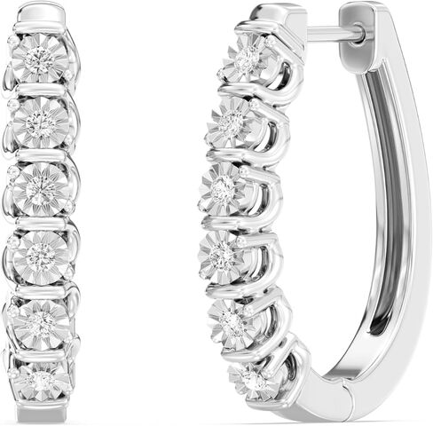 Gilded 1/4 ct. T.W. Lab Diamond (SI1-SI2 Clarity, F-G Color) and Sterling Silver Hoop Earrings in Kuwait