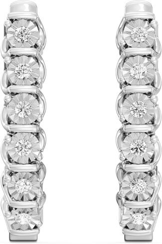 Gilded 1/4 ct. T.W. Lab Diamond (SI1-SI2 Clarity, F-G Color) and Sterling Silver Hoop Earrings in Kuwait