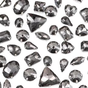 50 PCS Sew on Rhinestones Mixed Shapes Glass Rhinestones Sew on Crystal Gems Mental Flatback with Gold Claw for Jewelry Crafts Clothes DIY Craft Shoes Dress Jewelry Making AB White in Saudi Arabia