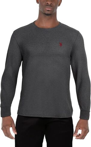 U.S. Polo Assn. Men's Thermal Shirt - Long Sleeve Waffle Knit Top, Size Medium, Black in Saudi Arabia