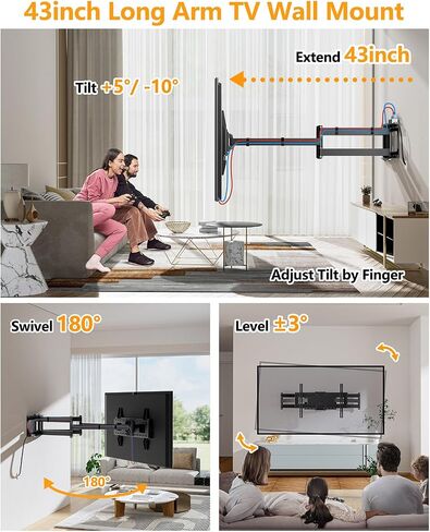 FORGING MOUNT Long Arm TV Mount, Full Motion Wall Mount Bracket with 43 inch Extension Articulating Arm TV Wall Mount, Fits 42 to 86 Inch Flat/Curve TVs, Holds up to 110 lbs,VESA 800x400mm Compatible in Saudi Arabia