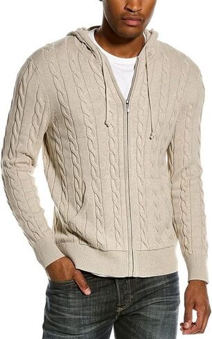 Brooks Brothers Men's Cotton Cable Knit Full Zip Hoodie Sweater in Saudi Arabia