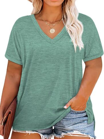 2XL Womens Tops Plus Size V Neck T Shirts Loose Fit Summer Tees Navy Blue 18W in Saudi Arabia