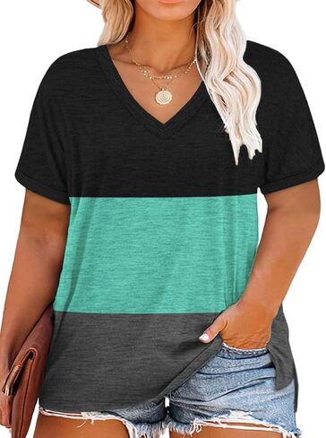 2XL Womens Tops Plus Size V Neck T Shirts Loose Fit Summer Tees Navy Blue 18W in Saudi Arabia