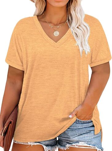 2XL Womens Tops Plus Size V Neck T Shirts Loose Fit Summer Tees Navy Blue 18W in Saudi Arabia