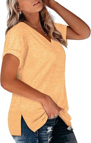 2XL Womens Tops Plus Size V Neck T Shirts Loose Fit Summer Tees Navy Blue 18W in Saudi Arabia