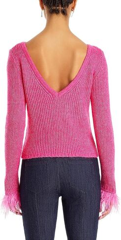 BCBGMAXAZRIA Women's Boat Neck Long Sleeve Feather Cuff Sweater Top in Saudi Arabia
