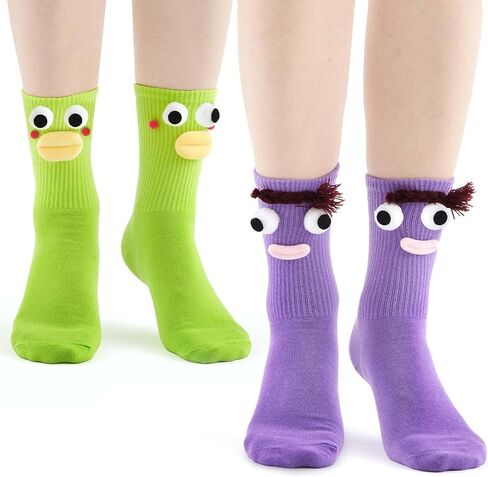 2 Pairs Silly Socks Weird Socks Cute Monster Socks 3 Dimensional Ugly Quirky Socks Novelty Funny Gift for Women Men Indoor Outdoor, Rose Red and Yellow, Spring and Summer Socks in Saudi Arabia