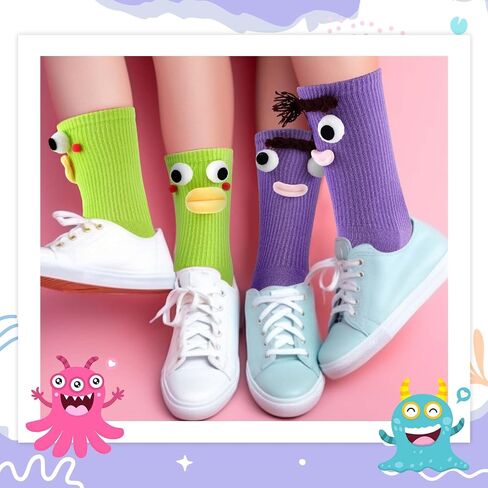 2 Pairs Silly Socks Weird Socks Cute Monster Socks 3 Dimensional Ugly Quirky Socks Novelty Funny Gift for Women Men Indoor Outdoor, Rose Red and Yellow, Spring and Summer Socks in Saudi Arabia