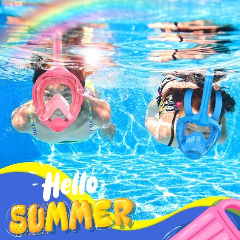 Jwintee Kids Full Face Snorkel Mask, Kids Snorkeling Set Gear with Camera Mount, Dry Top Anti-Leak Anti-Fog, 180 Degree Panoramic View in Kuwait